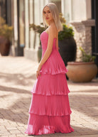 Khalani | Strapless Emerald Green Ruffle Multi - Layer Long Prom Dress - KissProm