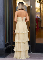 Khalani | Strapless Emerald Green Ruffle Multi - Layer Long Prom Dress - KissProm