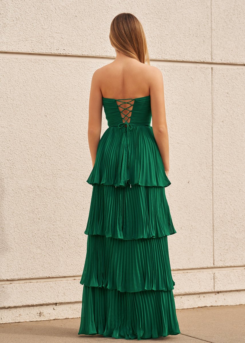 Khalani | Strapless Emerald Green Ruffle Multi - Layer Long Prom Dress - KissProm