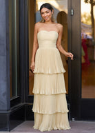 Khalani | Strapless Emerald Green Ruffle Multi - Layer Long Prom Dress - KissProm