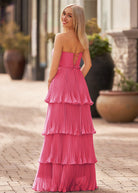 Khalani | Strapless Emerald Green Ruffle Multi - Layer Long Prom Dress - KissProm