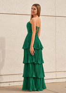 Khalani | Strapless Emerald Green Ruffle Multi - Layer Long Prom Dress - KissProm