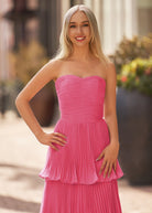 Khalani | Strapless Emerald Green Ruffle Multi - Layer Long Prom Dress - KissProm