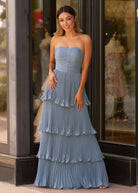Khalani | Strapless Emerald Green Ruffle Multi - Layer Long Prom Dress - KissProm