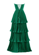 Khalani | Strapless Emerald Green Ruffle Multi - Layer Long Prom Dress - KissProm