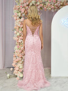Margaret | Straps Light Blue V - Neck Sequin Appliques Mermaid Prom Dress - KissProm