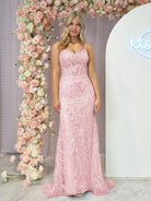 Margaret | Straps Light Blue V - Neck Sequin Appliques Mermaid Prom Dress - KissProm