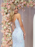 Margaret | Straps Light Blue V - Neck Sequin Appliques Mermaid Prom Dress - KissProm