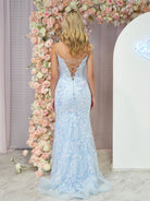 Margaret | Straps Light Blue V - Neck Sequin Appliques Mermaid Prom Dress - KissProm