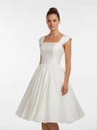 KissDress-Straps Sleeveless Lace-Up Back Tea-Length Satin Wedding Dress