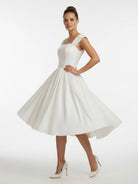 KissDress-Straps Sleeveless Lace-Up Back Tea-Length Satin Wedding Dress