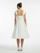KissDress-Straps Sleeveless Lace-Up Back Tea-Length Satin Wedding Dress