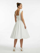 KissDress-Straps Sleeveless Lace-Up Back Tea-Length Satin Wedding Dress