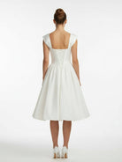 KissDress-Straps Sleeveless Lace-Up Back Tea-Length Satin Wedding Dress