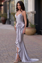 Jianna | Straps V - Neck Satin Mermaid Prom Dress with Bow - KissProm