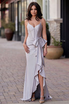 Jianna | Straps V - Neck Satin Mermaid Prom Dress with Bow - KissProm