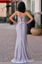 Jianna | Straps V - Neck Satin Mermaid Prom Dress with Bow - KissProm
