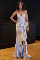 Jianna | Straps V - Neck Satin Mermaid Prom Dress with Bow - KissProm