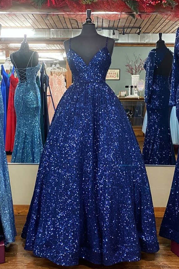 Stunning Pink Sequins A-Line Long Prom Dress
