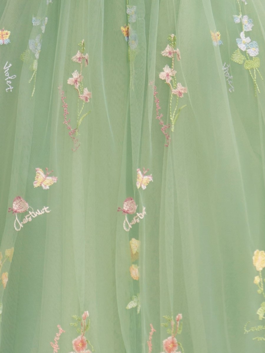 Sweetheart Embroidery Tea - Length Tulle Puff Sleeves Floral Corset Prom Dress - KissProm