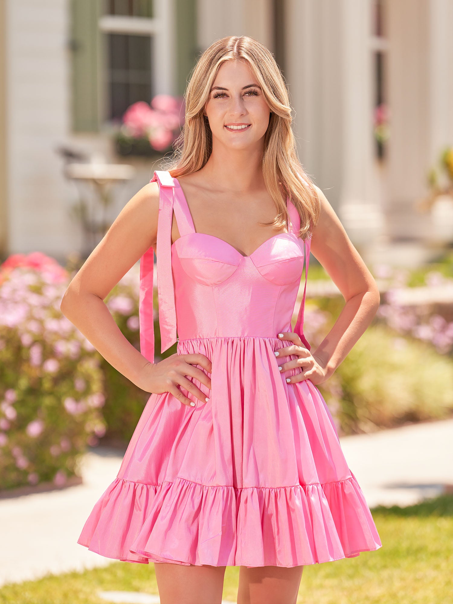 Pink Satin A-line Sweetheart Homecoming Dresses with Ruffles