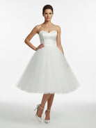 KissDress-Sweetheart Empire Tea-Length Tulle Wedding Dress With Lace-Up Back