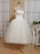 KissDress-Sweetheart Empire Tea-Length Tulle Wedding Dress With Lace-Up Back