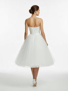 KissDress-Sweetheart Empire Tea-Length Tulle Wedding Dress With Lace-Up Back