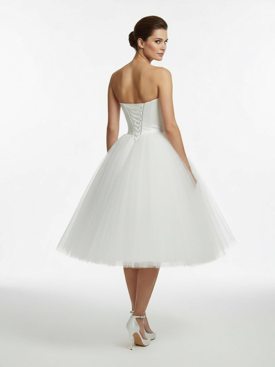 KissDress-Sweetheart Empire Tea-Length Tulle Wedding Dress With Lace-Up Back