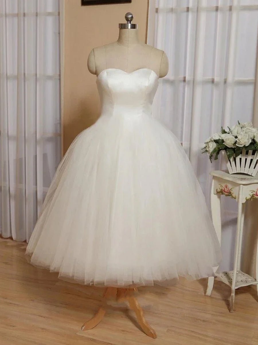 KissDress-Sweetheart Empire Tea-Length Tulle Wedding Dress With Lace-Up Back