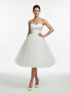 KissDress-Sweetheart Empire Tea-Length Tulle Wedding Dress With Lace-Up Back