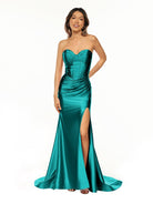 Abby | Sweetheart Fuchsia Pleated Mermaid Long Prom Dress - KissProm