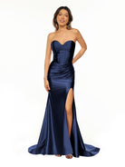Abby | Sweetheart Fuchsia Pleated Mermaid Long Prom Dress - KissProm