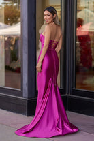 Abby | Sweetheart Fuchsia Pleated Mermaid Long Prom Dress - KissProm