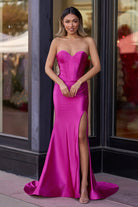 Abby | Sweetheart Fuchsia Pleated Mermaid Long Prom Dress - KissProm