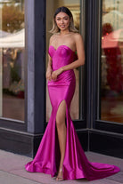 Abby | Sweetheart Fuchsia Pleated Mermaid Long Prom Dress - KissProm