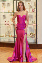 Abby | Sweetheart Fuchsia Pleated Mermaid Long Prom Dress - KissProm