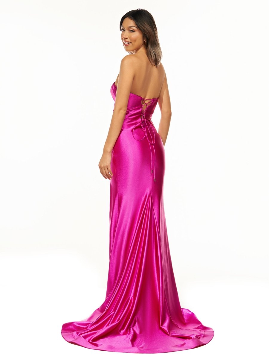 Abby | Sweetheart Fuchsia Pleated Mermaid Long Prom Dress - KissProm