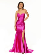 Abby | Sweetheart Fuchsia Pleated Mermaid Long Prom Dress - KissProm