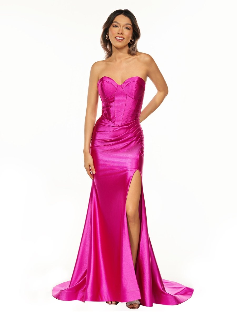Abby | Sweetheart Fuchsia Pleated Mermaid Long Prom Dress - KissProm