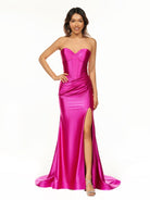 Abby | Sweetheart Fuchsia Pleated Mermaid Long Prom Dress - KissProm