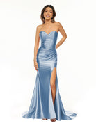 Abby | Sweetheart Fuchsia Pleated Mermaid Long Prom Dress - KissProm