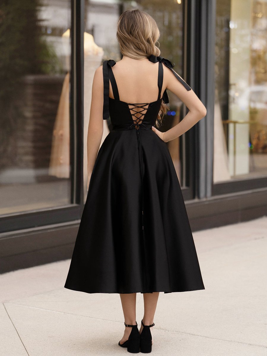 Charlotte |A line Sweetheart Satin Tea Length Homecoming Dress - KissProm