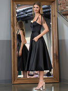 Charlotte |A line Sweetheart Satin Tea Length Homecoming Dress - KissProm