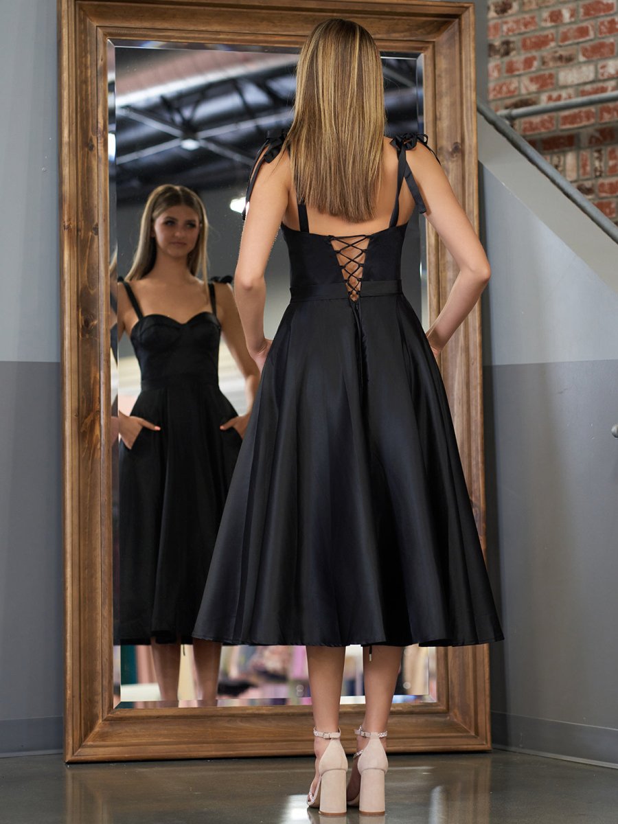 Charlotte |A line Sweetheart Satin Tea Length Homecoming Dress - KissProm
