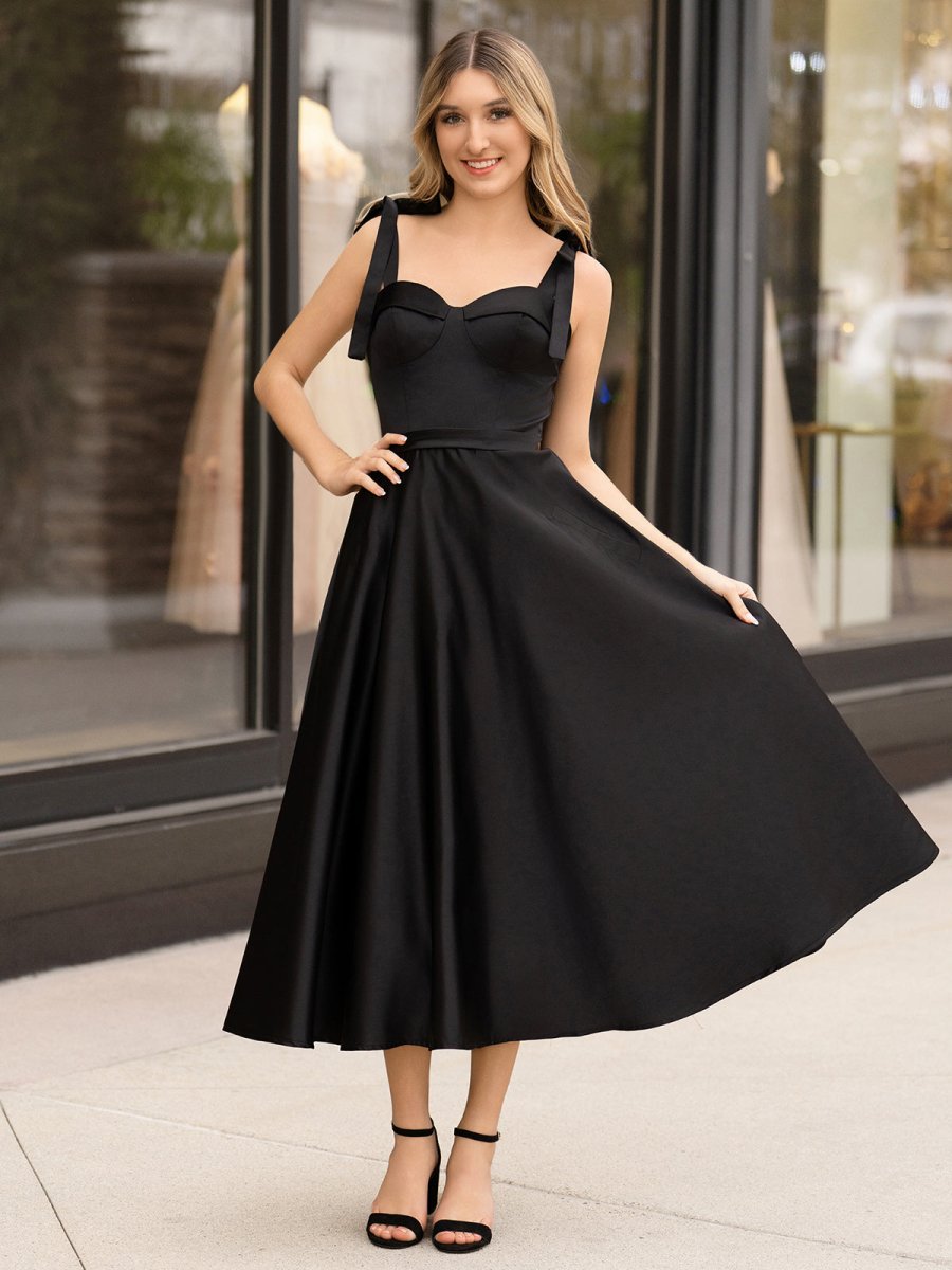Charlotte |A line Sweetheart Satin Tea Length Homecoming Dress - KissProm