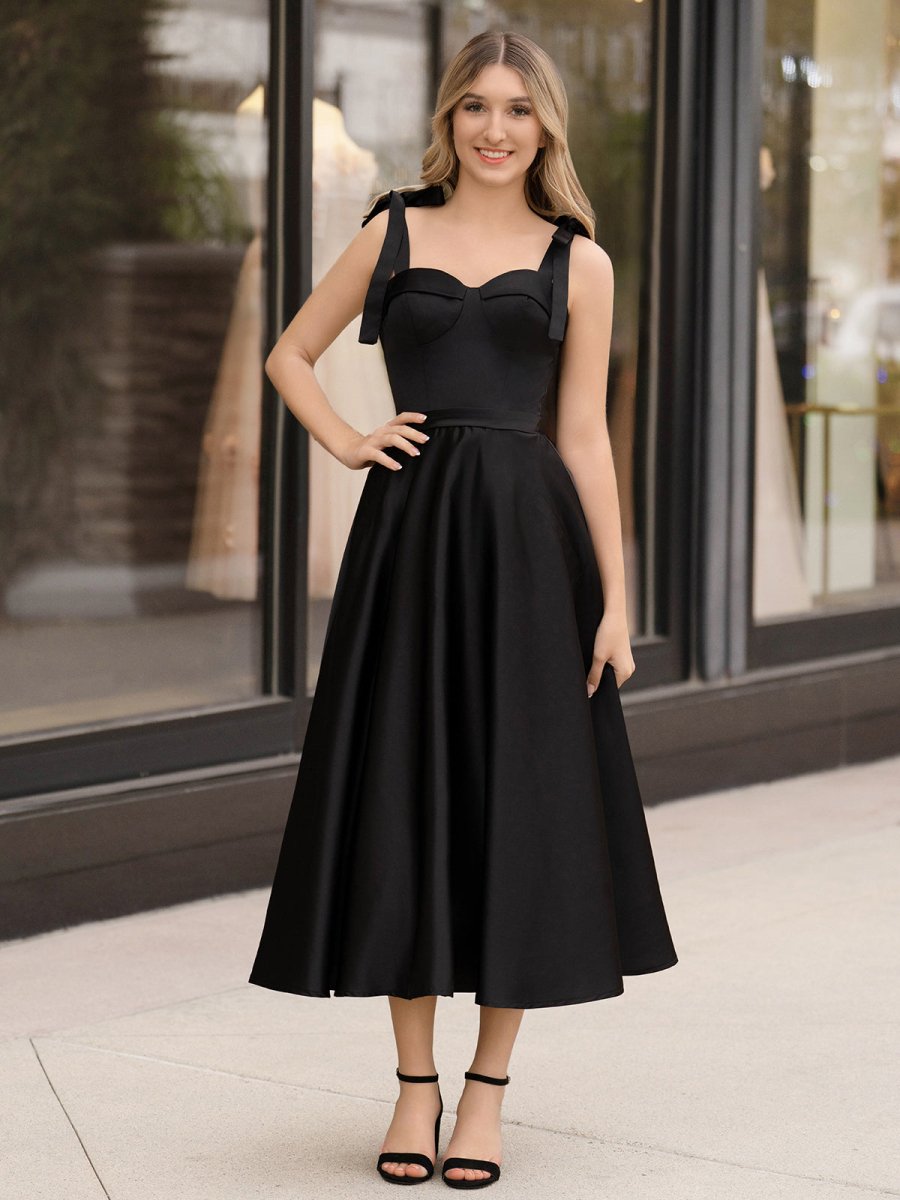 Charlotte |A line Sweetheart Satin Tea Length Homecoming Dress - KissProm