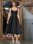 Charlotte |A line Sweetheart Satin Tea Length Homecoming Dress - KissProm