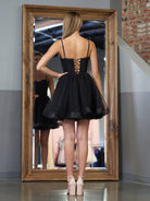 Jeantte | Sweetheart Spaghetti Straps Black Short Tulle Homecoming Dress - KissProm