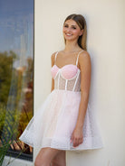 Jeantte | Sweetheart Spaghetti Straps Black Short Tulle Homecoming Dress - KissProm